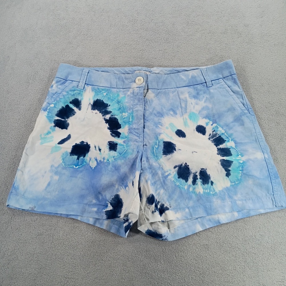 Crown & Ivy Women Caroline Tie Dye Shorts Blue White 12 Sunburst Pattern